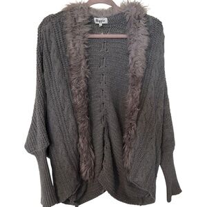 ‼️MILITARY HIPPIE GRAY FUR TRIMMING OPEN CARDIGAN
